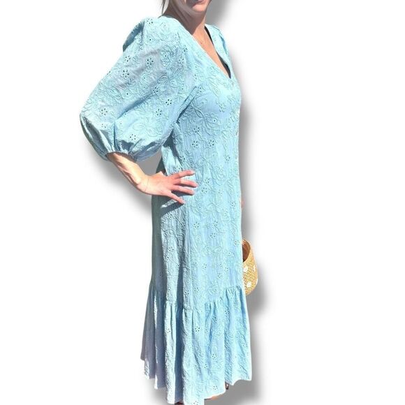 HALE BOB Gail Maxi Dress - Blue Floral Eyelet Women’s Size Small- Belt not incl - Picture 13 of 16